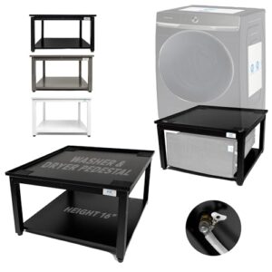Washer and Dryer Pedestals – Ergonomic 27″ Platform – 16″ Height with Easy Setup – Supports Up to 800 lbs – Alloy Steel with Leak Protection – Includes Drain Pan & Hose – Black Finish