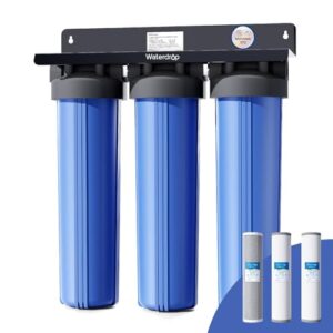 Waterdrop 3-Stage Whole House Water Filter System,Reduce Iron&Manganese,with Carbon &Sediment Filters,7-Stage Filtration,Reduce Lead,Chlorine,Odor,5 Micron WHF3T-FG,1″ Inlet/Outlet