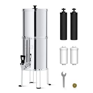 Waterdrop Gravity-fed Water Filter System, 2.25G Stainless-Steel System with 4 Filters, Metal Water Level Spigot and Stand, NSF/ANSI 42&372 Standard, Reduces Chlorine-King Tank for Emergencies