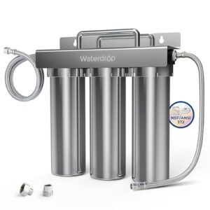 Waterdrop TST-UF 0.01μm Ultra-Filtration Under Sink Water Filter, Stainless Steel Water Filter for Sink, 5X Service Life, 99.99% of Contaminants Larger Than 0.01μm, Direct Connect to Kitchen Faucet