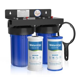 Waterdrop Whole House Water Filter System, with Carbon Filter and Sediment Filter, 5-Stage Filtration, Highly Reduce Lead, Chlorine, Odor and Taste, 2-Stage 5 Micron WD-WHF21-PG, 1″ Inlet/Outlet