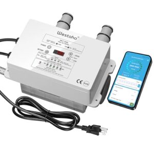 WiFi Salt Chlorine Generator, Westaho Salt Water Pool Chlorinator System with APP Remote Control, USA Titanium Salt Cell, Compatible with Intex Pool, for Above Ground Pools Up to 15,000 Gallons