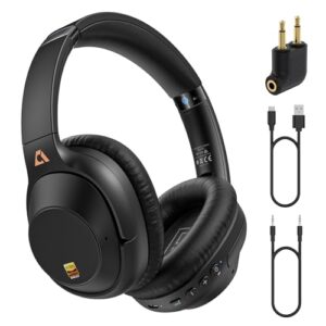 YMOO Bluetooth 5.3 Hybrid Active Noise Cancelling Headphones for Airplane Travel, Wired and Wireless ANC Headphones, 80H Playtime Over Ear Headphone, Low Latency Bluetooth Headset with Mic for Adults