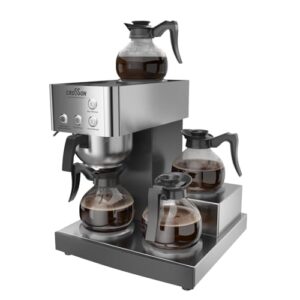 crosson 12 Cup Commercial Coffee Brewer with 4 Warmers & 4 Glass Decanter,Pour Over Drip Coffee Maker with Stainless Steel Housing and 304 SS Funnel