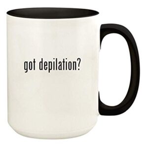 got depilation? – 15oz Ceramic Colored Handle and Inside Coffee Mug Cup, Black