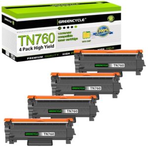 greencycle TN760 High Yield Toner Cartridge Compatible for Brother TN-760 TN730 TN-730 Use with DCP-L2550DW HL-L2350DW HL-L2370DW HL-L2395DW HL-L2390DW MFC-L2750DW L2710DW Printer (Black, 4 Pack)