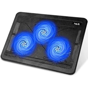 havit HV-F2056 15.6″-17″ Laptop Cooler Cooling Pad – Slim Portable USB Powered (3 Fans), Black/Blue
