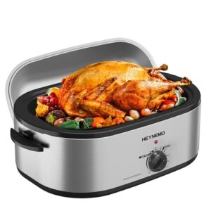 20 Quart Electric Roaster Oven with Self-Basting Lid, Turkey Roaster with Defrost Warm Function, Adjustable Temperature, Removable Pan Rack, Stainless Steel, Silver