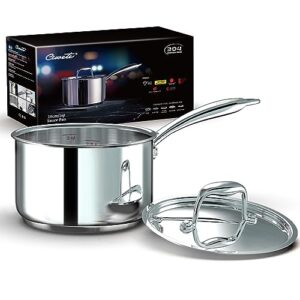 3 Qt Saucepan with Lid – Upgraded Package – 3 Quart 18/10 Stainless Steel Sauce Pan with Mirror Polishing and 2 Sacles, Induction Cookware, Small Pot for Cooking, Dishwasher Safe Oven Safe