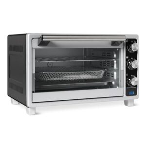 Amazon Basics 6-Slice 23-QT Toaster Oven with Built-In Air Fryer, 7-In-1 Cooking Options, 60-Min Timer & Adjustable Temperature (200℉ – 450℉), With Accessories, 1500W, Stainless Steel, Silver/Gray