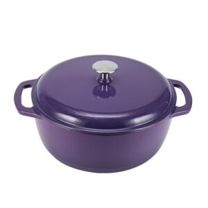 Amazon Basics Cast Iron Dutch Oven Pot with Lid, Enameled, Round, Dual Handles, Heavy-Duty, Medium, 6-Quart, Purple