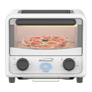 Brentwood 3 Liter Stainless Steel Mini Toaster Oven and Griddle with Timer, Adjustable Temperature, Removable Crumb Tray, and Cool Touch Handle (White)