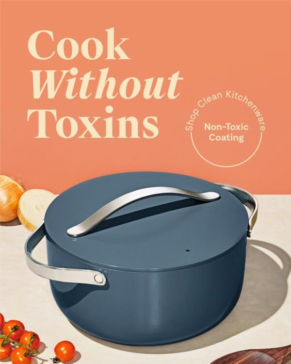 Caraway Nonstick Ceramic Dutch Oven Pot with Lid (6.5 qt, 10.5") - Non Toxic, PTFE & PFOA Free - Oven Safe & Compatible with All Stovetops (Gas, Electric & Induction) - Navy - Image 4