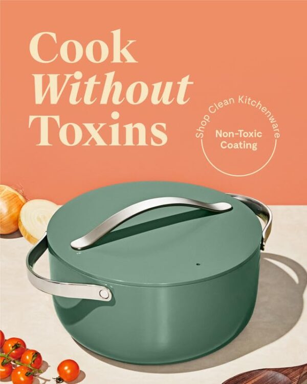 Caraway Nonstick Ceramic Dutch Oven Pot with Lid (6.5 qt, 10.5") - Non Toxic, PTFE & PFOA Free - Oven Safe & Compatible with All Stovetops (Gas, Electric & Induction) - Sage - Image 4