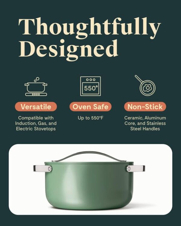Caraway Nonstick Ceramic Dutch Oven Pot with Lid (6.5 qt, 10.5") - Non Toxic, PTFE & PFOA Free - Oven Safe & Compatible with All Stovetops (Gas, Electric & Induction) - Sage - Image 5