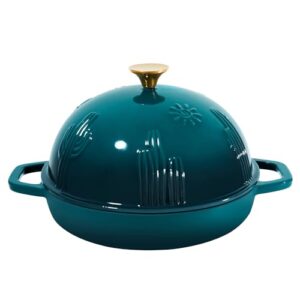 Cast Iron Bread Dutch Oven with Cloche Lid for Bread Baking Darkcyan Enameled Cast Iron Bread Oven with Dome Lid for Sourdough 5 qt