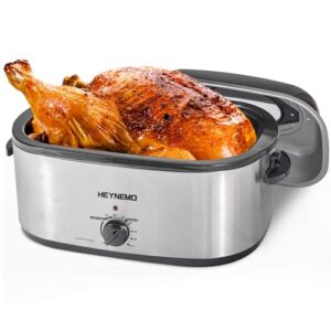 Electric Roaster Oven 26 Quart, Electric Turkey Roaster with Viewing & Self-basting Lid, Large Roaster Pan with Defrost & Warm Function, Stainless Steel Turkey Roaster Oven, Silver