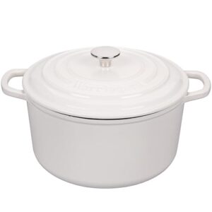 Enameled Cast Iron Dutch Oven Pot with Lid, for Sourdough Bread Baking, Round Dutch Ovens, 6 Quart, White