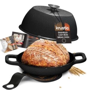 Enameled Cast Iron Dutch Oven for Sourdough Bread Baking | 6 Quart Pot with Lid | 10 Inch Ceramic Enamel Thick Coated Cookware Set with Non Stick Silicone Baking Mat for Cooking | 6 Qt |Black