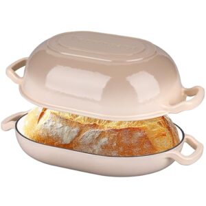 Enameled Cast Iron Sourdough Bread Oven, Dutch Oven, Loaf Cast Iron Bread Pan for Homemade Bread Baking, Meatloaf Pan with Lid, 7QT, Latte