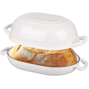 Enameled Cast Iron Sourdough Bread Oven, Dutch Oven, Loaf Cast Iron Bread Pan for Homemade Bread Baking, Meatloaf Pan with Lid, 7QT, White