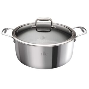 Hell’s Kitchen Hybrid 7.5 Qt Pot and lid, Tri-Clad Stainless Steel and Nonstick Ceramic, PFAS Free, no PFOA, no PTFE, no Teflon, Non Toxic Cookware, Metal Utensil Safe, All Cooktops and Oven Safe
