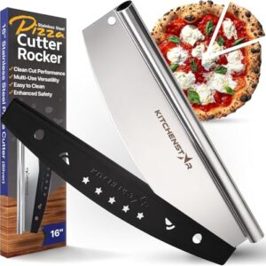 KitchenStar 16-Inch Pizza Cutter Rocker Blade – Sharp Stainless Steel Slicer Knife, Protective Cover, Dishwasher Safe, Large – Professional Pizza Oven Accessories