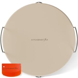 KitchenStar 16-inch Pizza Stone for Oven and BBQ Grill with Handles, Round, 5/8″ Thick – Natural Cordierite, 1800 °F Resistant, Baking Stone Set with Stainless Steel Rack & Plastic Scraper Tool
