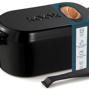 KooK Dutch Oven, Oven for Sourdough Bread Baking, with Lid, Dual Handles, Enameled Cast Iron, includes Lid Lever, Great for Baking Bread, Cooking and Roasting, Dishwasher Safe, 3.4 Qt, Black