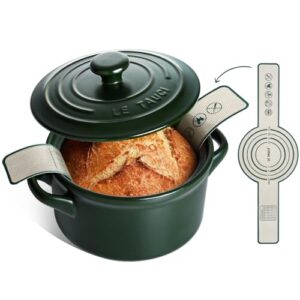 LE TAUCI 3 qt Ceramic Dutch Oven for Bread Baking with Silicone Sling- Lightweight, Non-Toxic, No Seasoning Needed- Oven, Microwave & Dishwasher Safe, Ideal for Home Bakers & Beginners, Forest Green