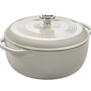 Lodge 3 Quart Enameled Cast Iron Dutch Oven with Lid – Dual Handles – Oven Safe up to 500° F or on Stovetop – Use to Marinate, Cook, Bake, Refrigerate and Serve – Oyster White