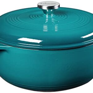 Lodge 6 Quart Enameled Cast Iron Dutch Oven with Lid – Dual Handles – Oven Safe up to 500° F or on Stovetop – Use to Marinate, Cook, Bake, Refrigerate and Serve – Lagoon