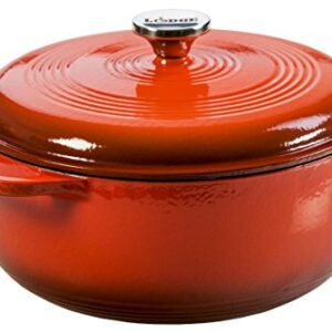 Lodge 6 Quart Enameled Cast Iron Dutch Oven with Lid – Dual Handles – Oven Safe up to 500° F or on Stovetop – Use to Marinate, Cook, Bake, Refrigerate and Serve – Poppy