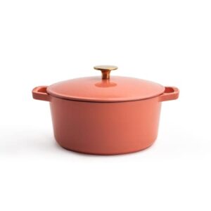 Milo by Kana 3.5-quart Enameled Cast Iron Dutch Oven with Lid | Premium Casserole Cooking Pot | Enamel Coating Inside and Out | Oven Safe and Dishwasher Friendly (Fresh Terracotta with Gold Knob)