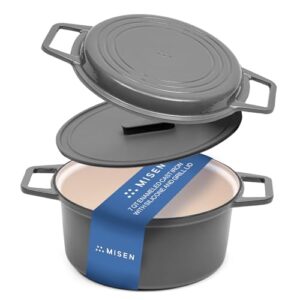 Misen 7 QT Enameled Cast Iron Dutch Oven – Chip-Resistant Enamel Coating – Thick Iron Core For Heat Retention – Large Cooking Surface – Oven Safe, Induction Compatible – Grill and Silicone Lid, Gray