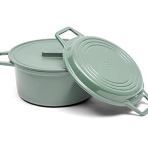 Misen 7 QT Enameled Cast Iron Dutch Oven – Chip-Resistant Enamel Coating – Thick Iron Core For Heat Retention – Large Cooking Surface – Oven Safe, Induction Compatible – Grill and Silicone Lid, Green