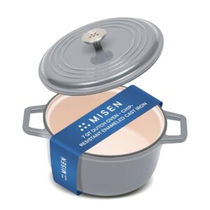 Misen 7 QT Enameled Cast Iron Dutch Oven – Chip-Resistant Enamel Coating – Thick Iron Core For Heat Retention – Large Cooking Surface – Oven Safe, Induction Compatible – Traditional Lid, Gray