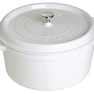 STAUB Cast Iron Dutch Oven 7-qt Round Cocotte, Serves 7- 8, Made in France, White