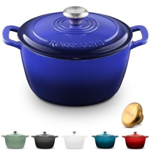 Signature Enameled Cast Iron Dutch Oven, Non-Stick Serving Pot with Tight Fitting Lid for Perfect Roasting, Baking, Sauteing, and Bread Making | 5.5Q (5.2L) – Indigo Blue