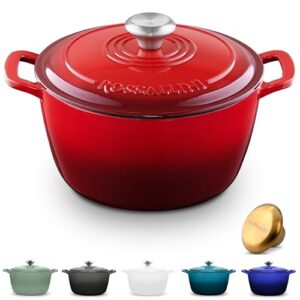 Signature Enameled Cast Iron Dutch Oven, Non-Stick Serving Pot with Tight Fitting Lid for Perfect Roasting, Baking, Sauteing, and Bread Making | 5.5Q (5.2L) – Red