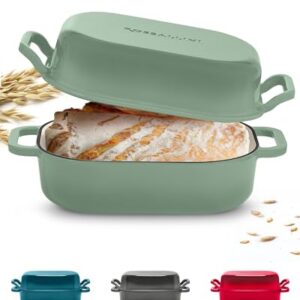 Signature Enameled Cast Iron Sourdough Bread Oven | Non-Stick with Tight Fitting Lid for Perfect Baking and Bread Making | 6QT Rectangle Oven With Lid [Sage Green]