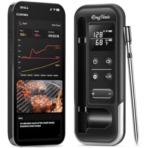 Smart Bluetooth Wireless Meat Thermometer, 800FT Digital Food Thermometer for Remote Monitoring with Ultra-Thin Probe, Instant Read, Standalone Display Base, for Kitchen Cooking BBQ Grill Oven Smoker