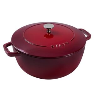 Staub Cast Iron Essential French Oven, Dutch Oven, 5-quart, serves 5-6, Made in France – Cherry