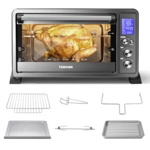 TOSHIBA AC25CEW-BS Large 6-Slice Convection Toaster Oven Countertop, 10-In-One with Toast, Pizza and Rotisserie, 1500W, Black Stainless Steel, Includes 6 Accessories