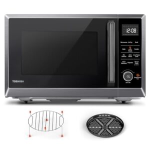 TOSHIBA Combo 8-in-1 Countertop Microwave Oven, with Convection, Broil, Odor Removal Mode, 12.4″ Position Memory Turntable, Child-Lock, Black Stainless Steel, ML2-EC10SA(BS) A, Air Fryer-1.0 Cu.Ft