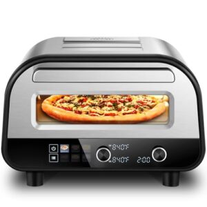 Upgraded Pizza Oven Heats up to 840°F Makes 12 Inch Pizzas in 90 Seconds Countertop Electric Pizza Maker with 6 Touchscreen Presets Pizza Stone & Peel Included – Stainless Steel