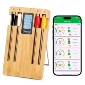 Wireless Smart Meat Thermometer with 4 Probes, Ultra-Long Range Bluetooth 5.4, App Control with iOS & Android, IP67 Waterproof, 10 Preset Menus & Color-Coded Probes for Oven, Grill, BBQ, A8
