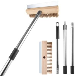 1 Pcs Adjustable Pizza Oven Brush with Scraper, Brass Bristles Pizza Stone Brush with Detachable Handle, Pizza Oven Accessories for Cleaning Pizza Oven