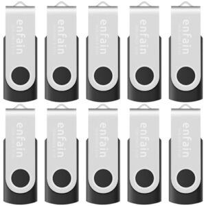 10-Pack Enfain 16GB USB 2.0 Swivel Flash Drives: Shareable Data Storage for Home & Office Use (Black)