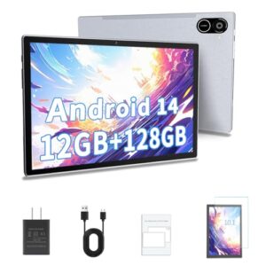 10.1-inch Android 14 Tablet,Octa-core 12G RAM+128G ROM,Bluetooth 5.2/GPS/1280 * 800 IPS Screen/2MP+5MP Camera,Commercial/Home/Gift/Teaching/Office,Wi-Fi Tablet